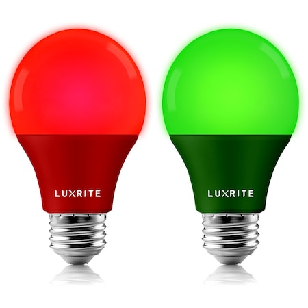Luxrite A19 LED Red and Green Light Bulbs 8W 60W Equivalent E26 Base LR21492 LR21495-1PC